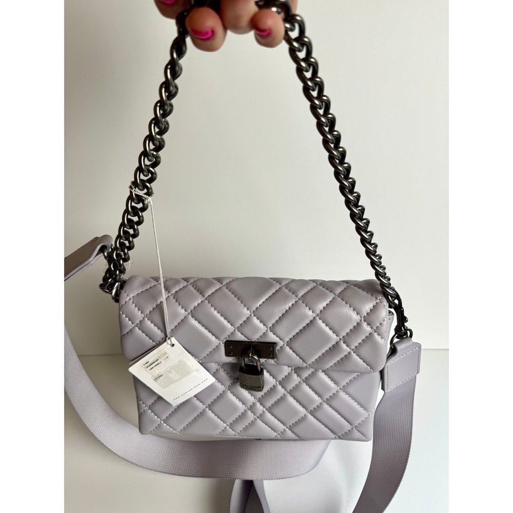 Kurt Geiger London Brixton Gray Quilted Leather Crossbody Chain Flap Bag NWT - Picture 2 of 16